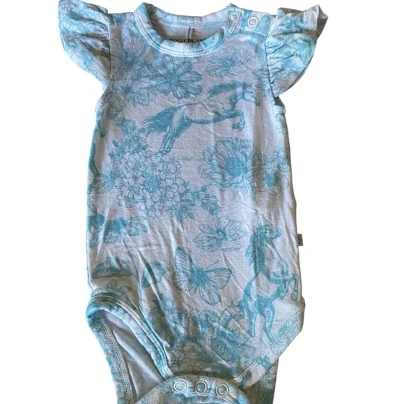 Posh Peanut Parz Floral Blue Kids Onesie 0-3 months - Picture 5 of 6
